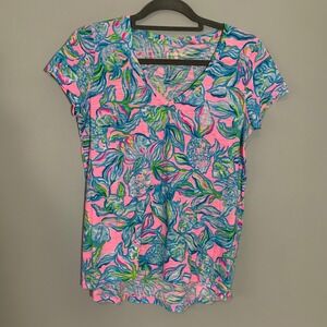 Lilly Pulitzer‎ Pineapple Print V Neck Short Sleeve Tee Shirt Women's XS